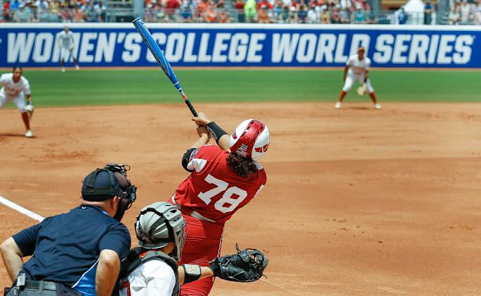 Oklahoma senior Jocelyn Alo hits a home run at the Women’s College World Series